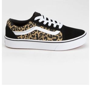 Vans Junior Black and Leopard Print Sneakers